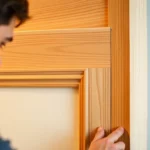 Finish trim woodworking in progress, showcasing detailed craftsmanship and smooth edges on interior wood molding for a polished look.