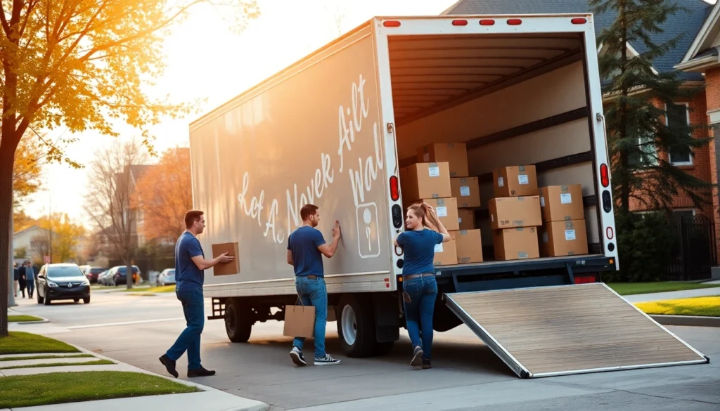 Calgary moving cost estimates guide showcases professional movers packing a truck, illustrating affordability and trustworthiness for local residents.