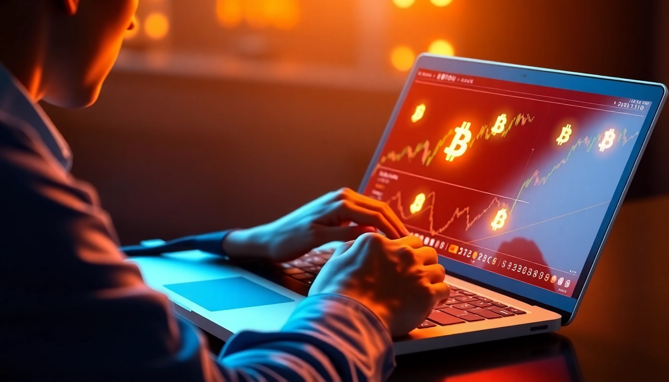 Guide to bitcoin investment strategies illustrating a person analyzing Bitcoin charts on a laptop for smart cryptocurrency investing.