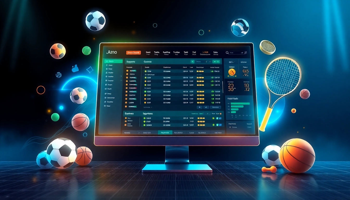 Digital sports betting interface with sports icons and neon accents