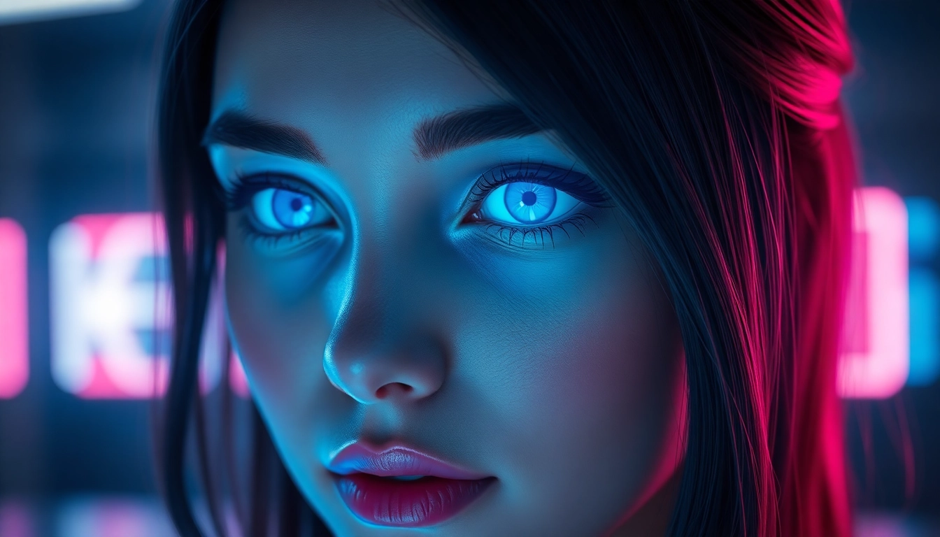 AI girlfriend engaging in realistic conversation with a user on a sleek device screen, showing detailed facial expressions and dynamic chat bubbles, highlighting advanced digital companionship.