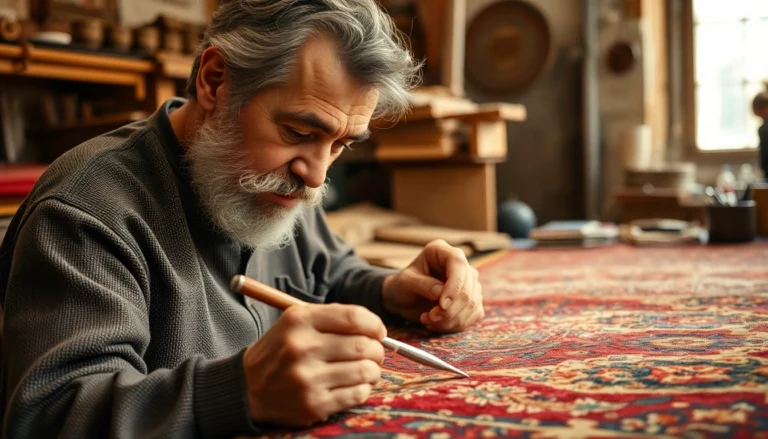 Professional team performing Restauro Tappeti milano, expertly restoring a detailed oriental