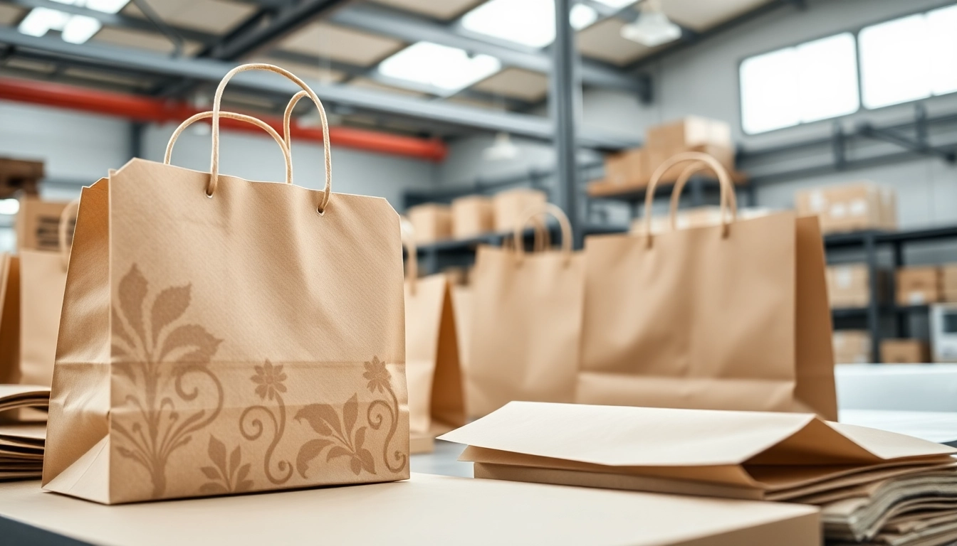 Modern factory producing eco-friendly torba papierowa with customers examining sustainable