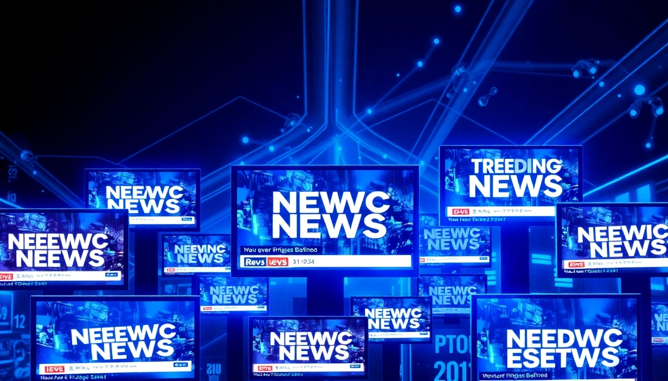 Trending News highlights with dynamic headlines and digital screens for current updates