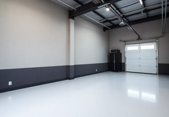 Professional applying epoxy resin floor coating to a concrete surface for a durable finish