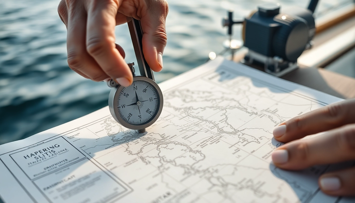 Accurate Boots Versegelung using a compass and nautical chart to determine position on the water